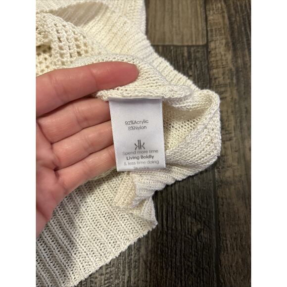 Krimson Klover Open Knit Boho Earthy Pullover Sweater Ivory Small USA feminine - Picture 5 of 6